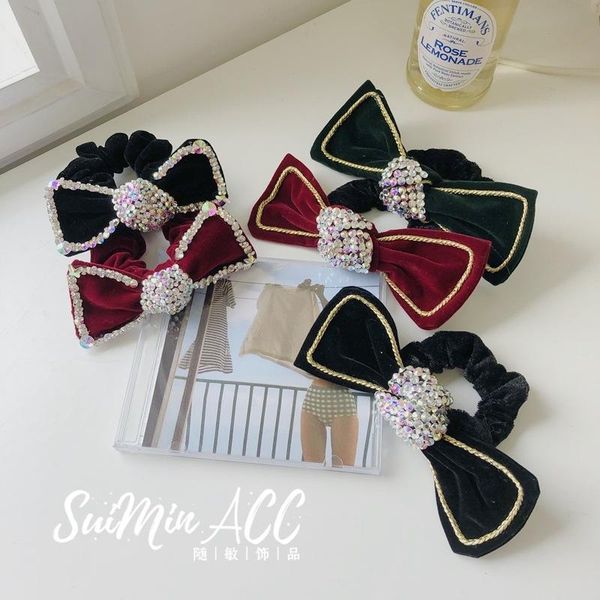 

hair accessories fashion women bow bands rhinestone scrunchies girl's tie ponytail holder 2021