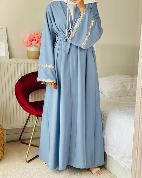 

ethnic clothing ramadan eid open abayas for women dubai abaya kimono turkey lace splice muslim hijab dress islam kaftan robe musulmans, Red
