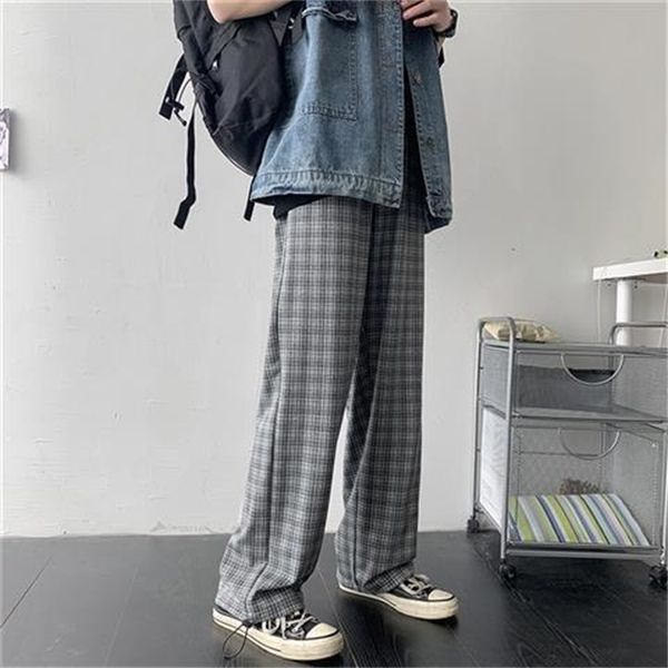 

wonder spring casual pant straight plaid vintage wide leg korean streetwear long trousers bottom 210510, Black;white