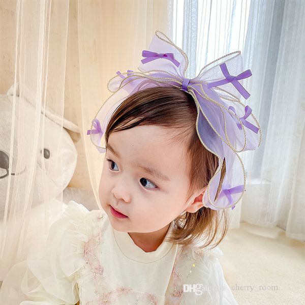 Baby Girls bowknot Принцесса Аксессуары для волос Лолита Organza 3D Bow Оголовье для детей Прекрасные Дети Марлевые луки Волосы палочки D148