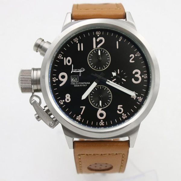 

wristwatches 2021 men luxury watch silver case sapphire glass leather strap u style automatic self wind movement luminous boat +quality, Slivery;brown