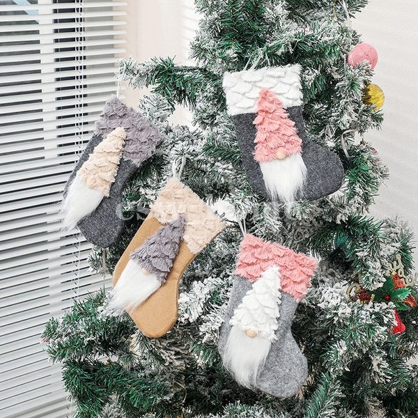 Meias de Natal Elf sem rosto gnomo boneca decoração doces saco de presente criativo árvore de xmas pendurado meias