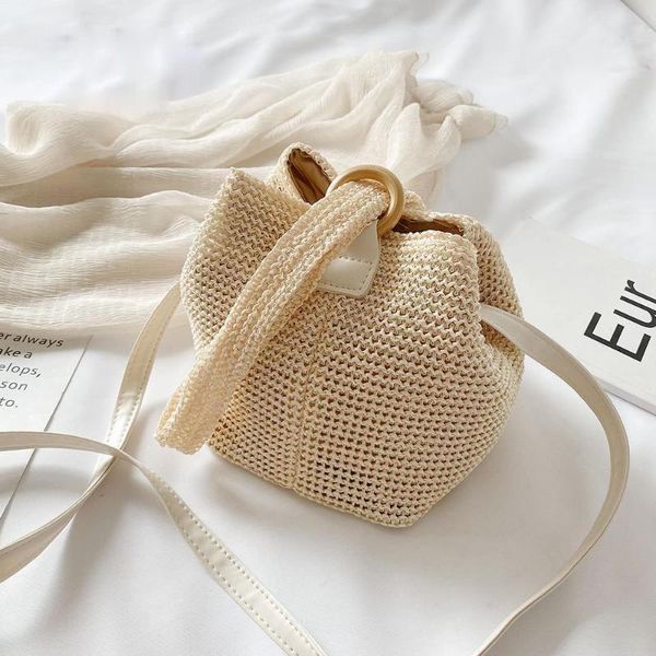 

small straw bucket bags for women 2021 summer crossbody lady travel purses and handbags female shoulder messenger bag cross body