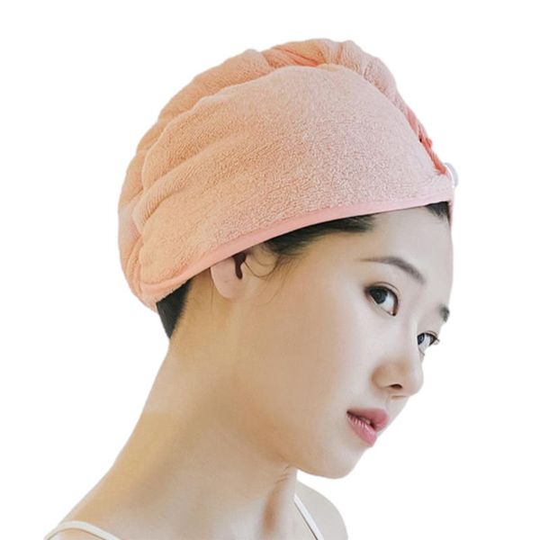 

shower caps thick velvet dry hair bath towel microfiber quick-drying turban cotton super absorbent ladies cap with button