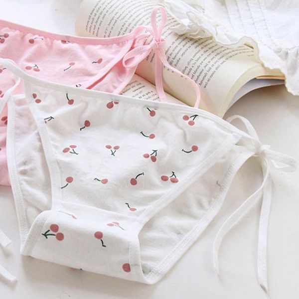 

women's panties bandage underwear cherry seamless for women diy tie bow kawaii lingerie loli girl, Black;pink