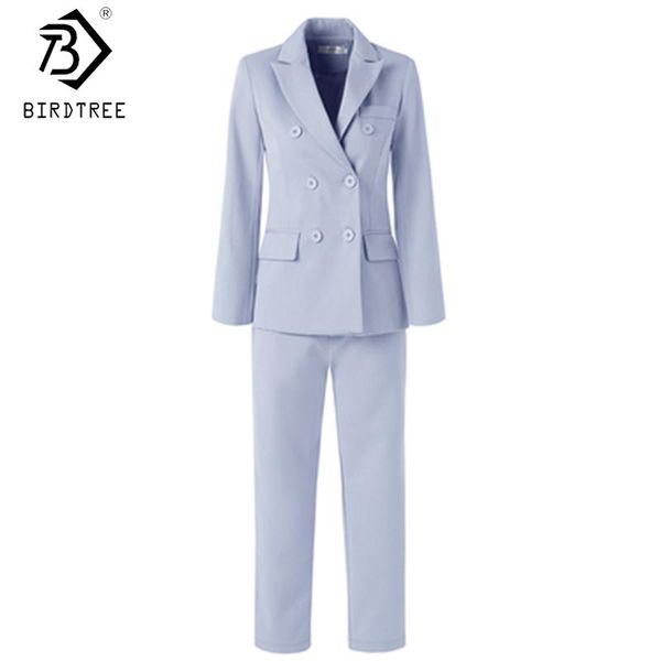 

double breasted formal women suits 2021 autumn 2 pcs set split blazers+cropped pants good quality solid notched sets s08708k women's tw, White