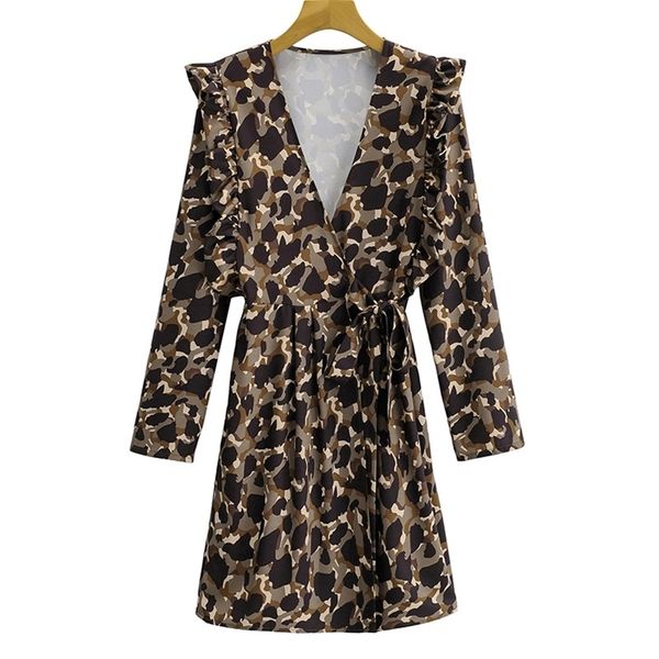 

summer women dress deep v-neck camouflage female long sleeve casual pleated dresses a-line size 210524, Black;gray