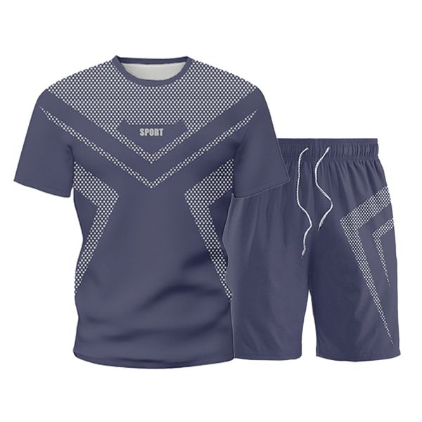 

men's tracksuits 2021 men's casual superior male printed cotton sports shirt + pants of two pieces quick drying track, Gray