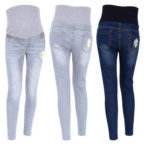 

maternity bottoms autumn abdominal denim jeans high waist belly skinny pencil pants clothes pregnant women pregnancy leggings trousers, White
