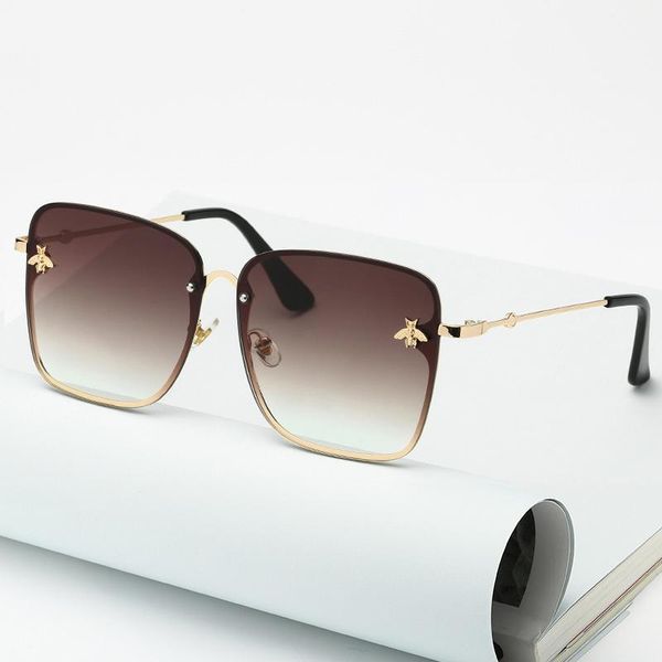 

sunglasses vintage square women retro brand classic honeybee sun glasses female fashion designer gradient rimless, White;black