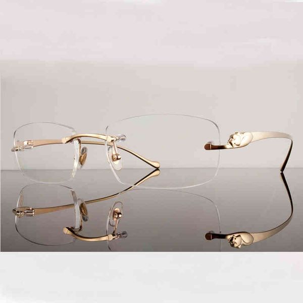 

2022 factory wholesale luxury square metal eyeglasses clear transparent panther men optical frames women fill prescription pchromic, White;black