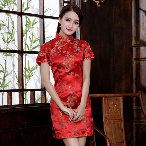 

party dresses red chinese women mini qipao traditional oriental bride wedding cheongsam satin elegant club dress oversize s-6xl, White;black