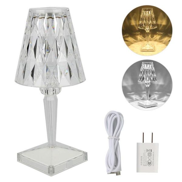 

table lamps usb rechargeable diamond lamp retro acrylic decor desk bedroom bedside bar crystal lighting fixtures night light gif