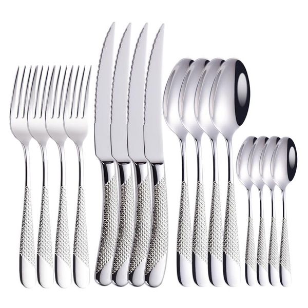 

silver tableware stainless steel cutlery set forks knives spoons kitchen dinner fork spoon knife gold dinnerware 16 pcs sets