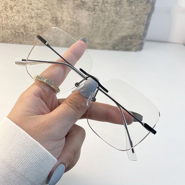 

fashion sunglasses frames blue light blocking rimless glasses frame oversized computer optical women men transparent eyeglasses accessories, Black