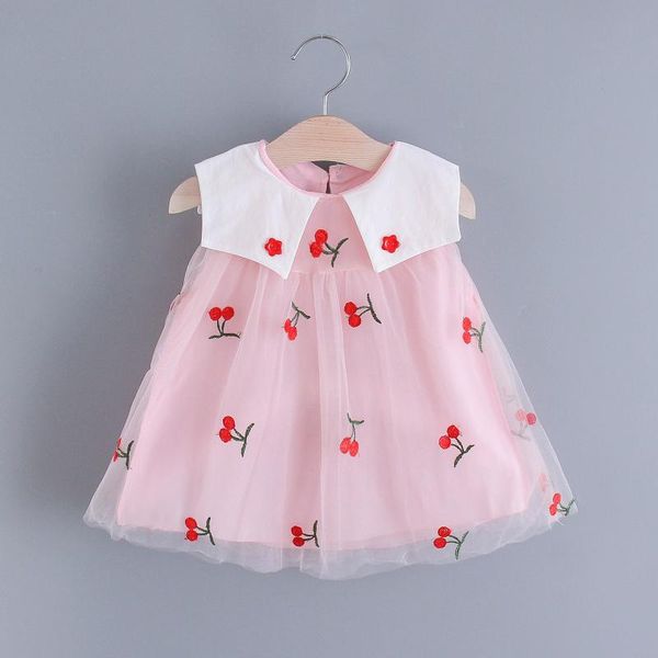 

girl's dresses toddler baby girls sleeveless fashion fruit embroidery floral tulle princess dress summer clothes vetement fille, Red;yellow