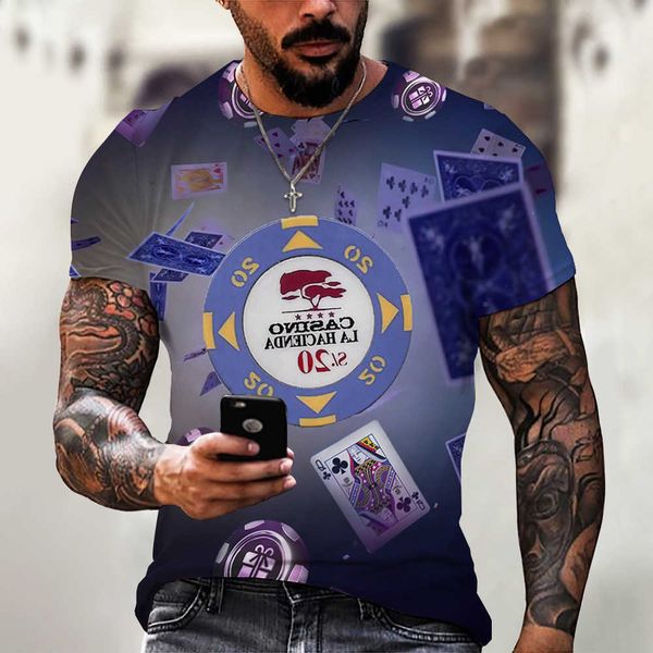 

summer street trend new short sleeve poker series printed 3d t-shirt men's hip hop sports short sleeve t-shirt casual shirt for men, White;black