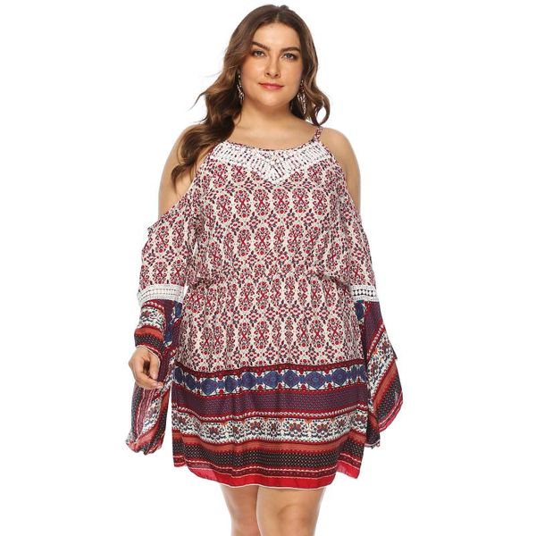 

maketina off the shoulder plus size dress 2021 arrivals women flared sleeves vintage oversize casual dresses, Black;gray