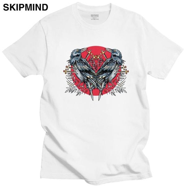 

men's t-shirts viking ragnar's raven t shirt men cotton urban t-shirt crew neck short sleeves norse valhalla bird tee slim fit clo, White;black
