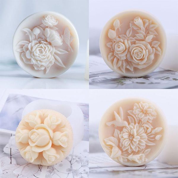 

craft tools round shape handmade soap silicone mold peony rose flowers making molds