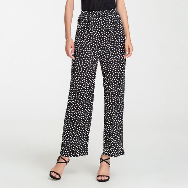 

women's pants & capris silk straight casual loose 100% mulberry knitted elastic wide leg 9023, Black;white