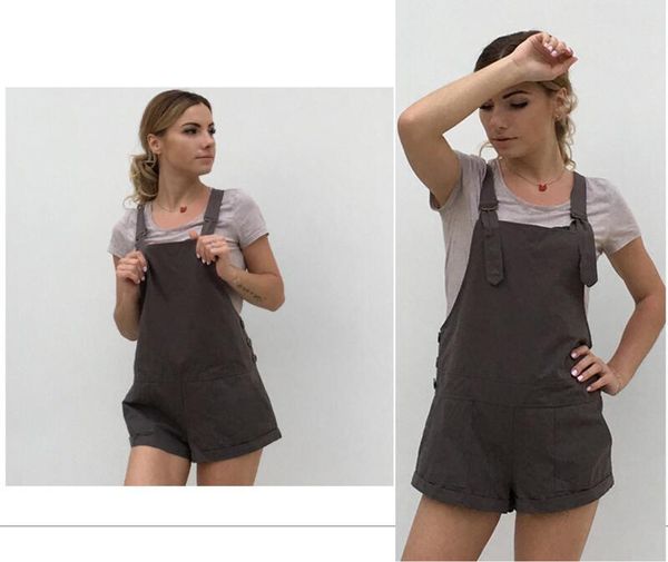 

women's jumpsuits & rompers summer blue suspenders short femme plus size pockets casual denim jumpsuit retro strap bib shorts korean je, Black;white