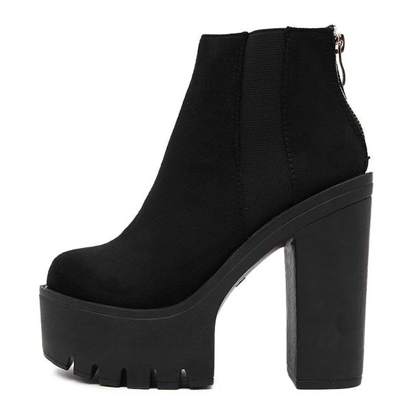 

boots fashion black ankle for women thick heels spring autumn flock platform shoes high zipper ladies