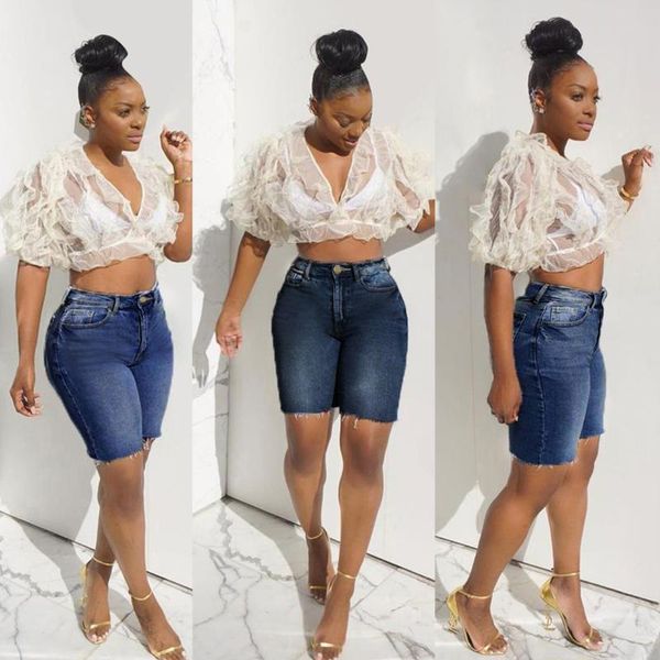 

women's jeans knee length women 2021 summer fashion push up high waist skinny shorts woman casual slim denim plus size 3xl, Blue