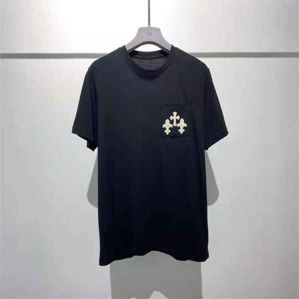 

hearts/chrome croosin couple fashion brand cotton slim fit short sleeve round neck casual t-shirt sanskrit letter cross embroidery m, White;black