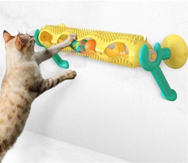 

pet cat toys rotating itchy scratcher tunnel roll ball toy with hair brush