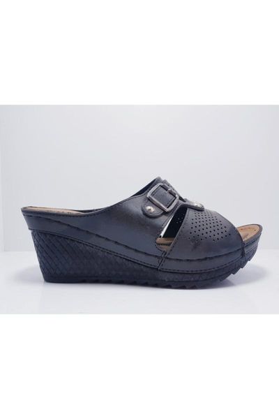 

women's black wedges slippers