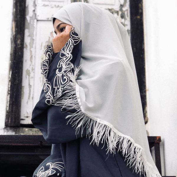 

trendy premium chiffon muslim scarf feather hijab long shawl for women fashion plain head wrap islamic modest headwear turban, Blue;gray