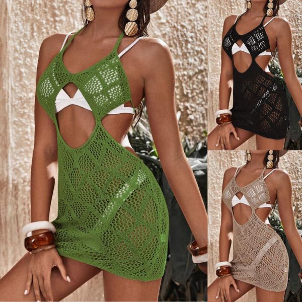 

women's swimwear vestidos mujer verano 2021 casual bikini beach cape ropa hollow out swimsuit cover up dress pareo for the, White;black
