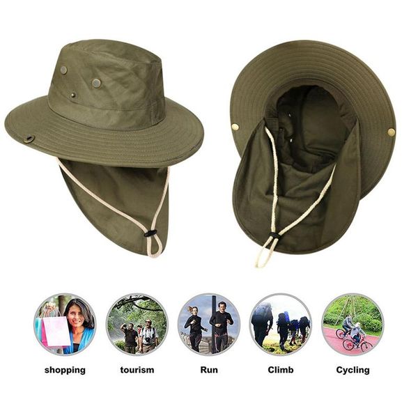 

outdoor flap cap anti-sweat portable sunshade neck cover sun hat sportswear fishing accessories with chin strap hats, Black;white