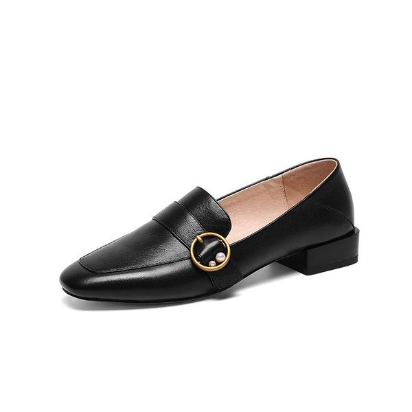 

dress shoes women's pumps cow leather 3.5cm med heels woman fashion round toe comfortable spring office, Black