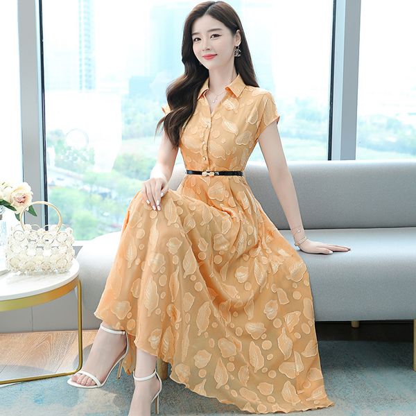 

luxury casual drschiffon dr's 2021 summer show thin temperament jacquard age reducing shirt medium length skirt, Black;gray