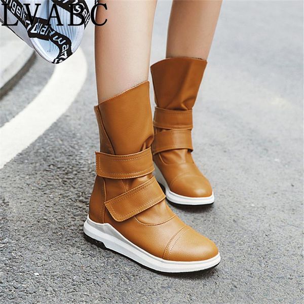 

boots women's winter the fashion round head internal increase low-heeled middle tube shoes plus size 34-43 black