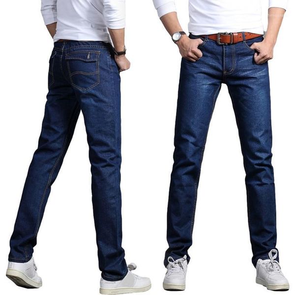 

men's jeans casual men business straight stretch denim pants trousers slim fit classic cowboys plus size men's, Blue