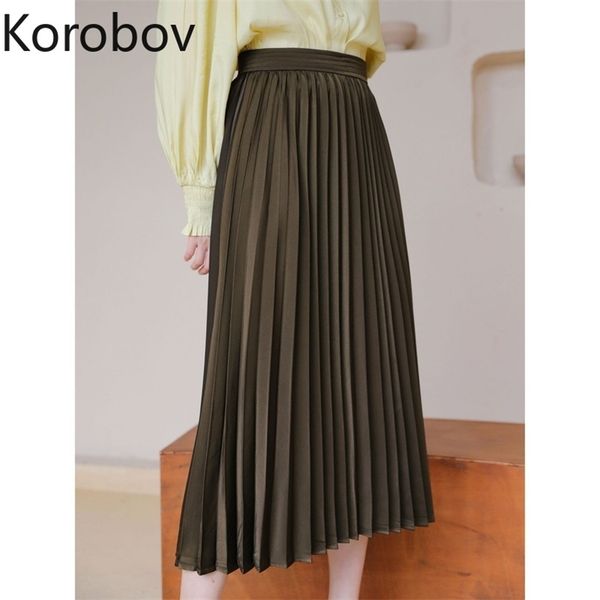 

korobov korean high waist hip pleat a line skirt women summer new solid retro jupe femme outwear wild faldas mujer 210430, Black