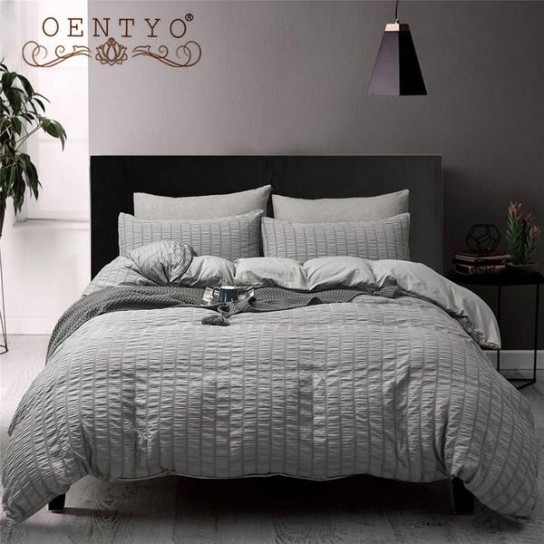 

classic bedding set 3 size grey white blue seersucker duvet cover solid bed linen 3pcs quilt  king double 220x240 sets