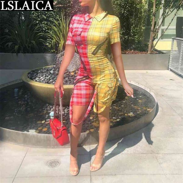 

casual jumpsuits plaid printing color matching clothes for women patchwork slim zipper fashion arrival cortos de mujer 210515, Black;white
