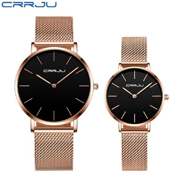 

wristwatches crrju simple mens watches with stainless steel women quartz watch stylish couple relogio masculino, Slivery;brown