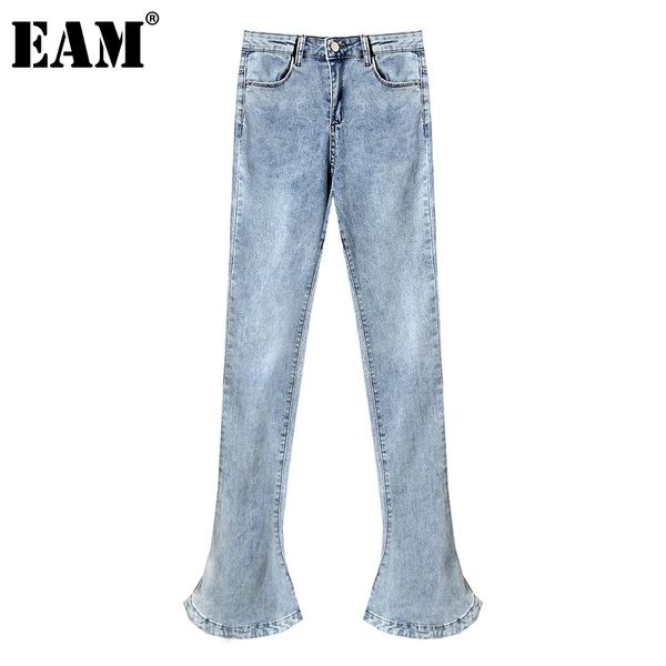 

[eam] high waist light blue pockets vintage flare jeans full length women trousers fashion spring autumn 1dd6951 21512