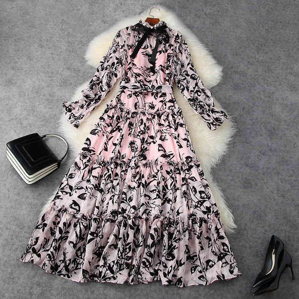 

casual dresses european and american women's clothing spring long sleeve flared printing fashion pink dress 0i55, Black;gray