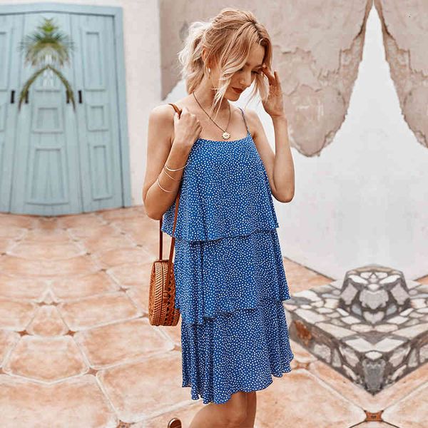 

dresses summer cotton dot spaghetti strap casual slash neck cascading ruffle sleeveless knee-length pti5, Black;gray