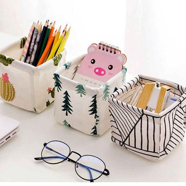 

storage baskets cotton linen deskbasket foldable office stationery organizer home organize box
