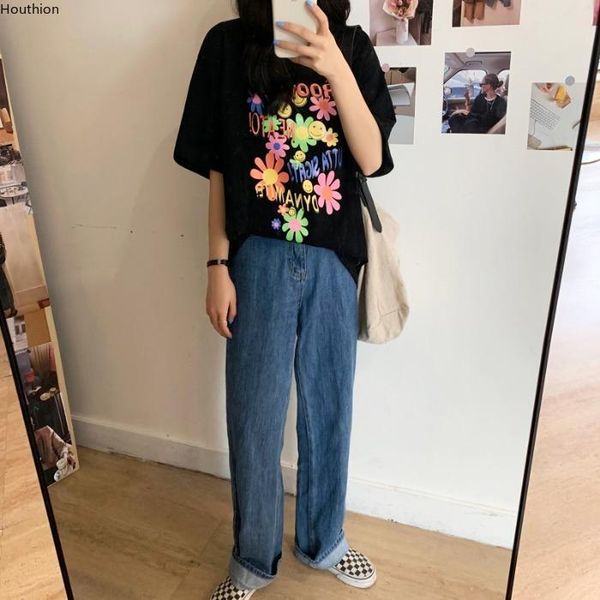 

print women's t-shirt short sleeve loose plus size cotton t shirt office lady summer o-neck tshirt fashion casual, White
