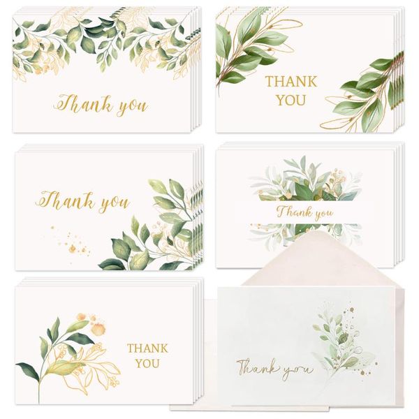 

greeting cards 4/6 sets gold foil thank you flower pattern invitation with envelopes blank stickers postcard folding