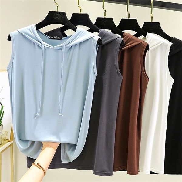 Neue Sommer Modal Sweatshirts Pullover Mit Kapuze T-shirt Ärmellose Damen Hoodie Top Tees Frauen Dünne Weiche Lose Pullover Plus Größe x0628