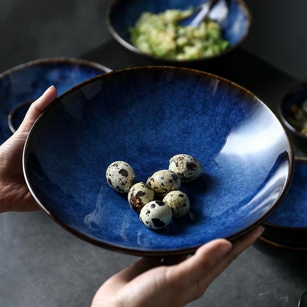 

bowls ceramic deep blue rice noodle bowl cup sauce dish dinner set tableware